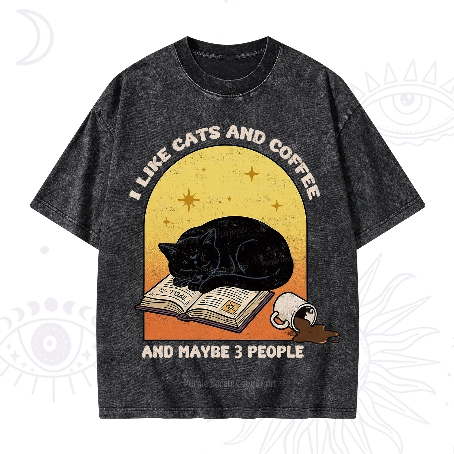 Purplehecate I Like Cats And Coffee Washed T-Shirt