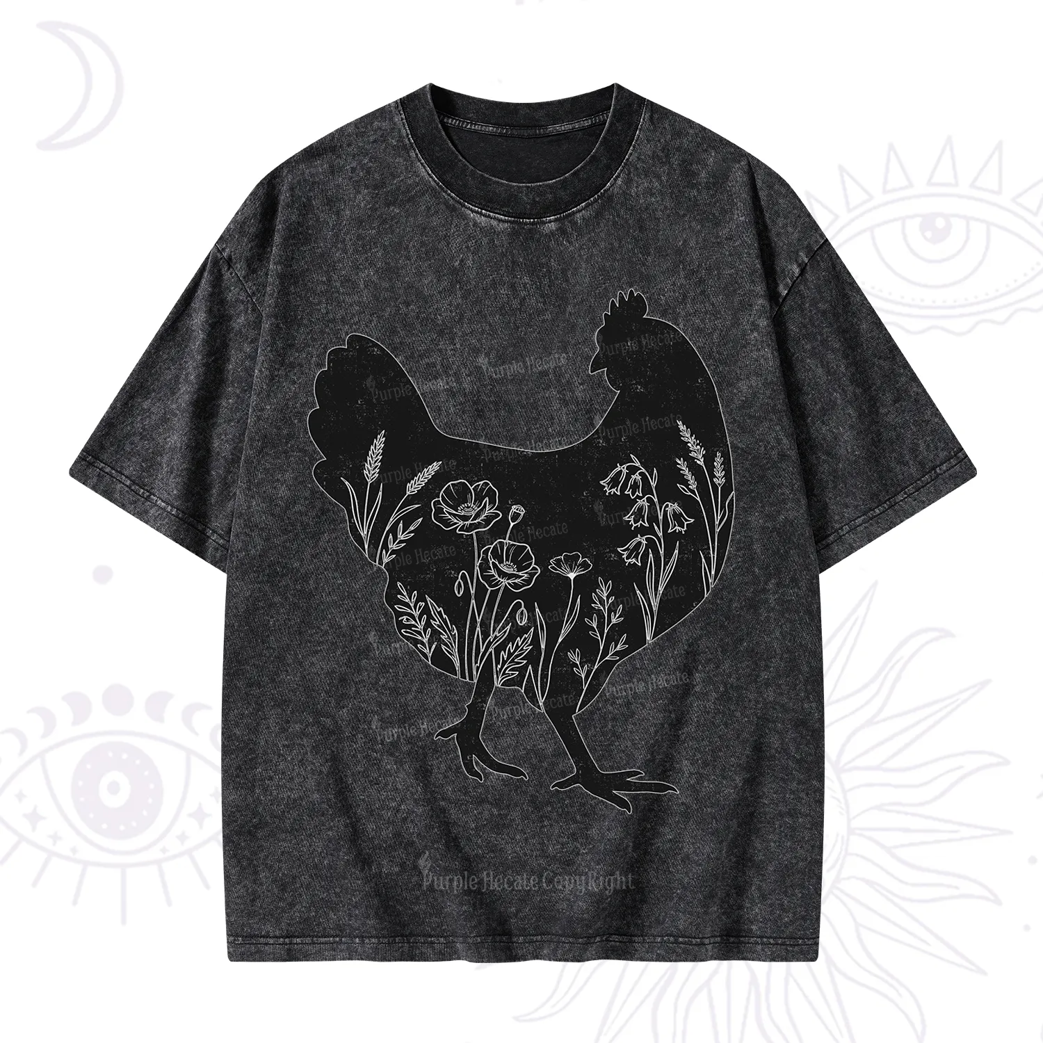 Purplehecate Floral Chicken Washed T-Shirt