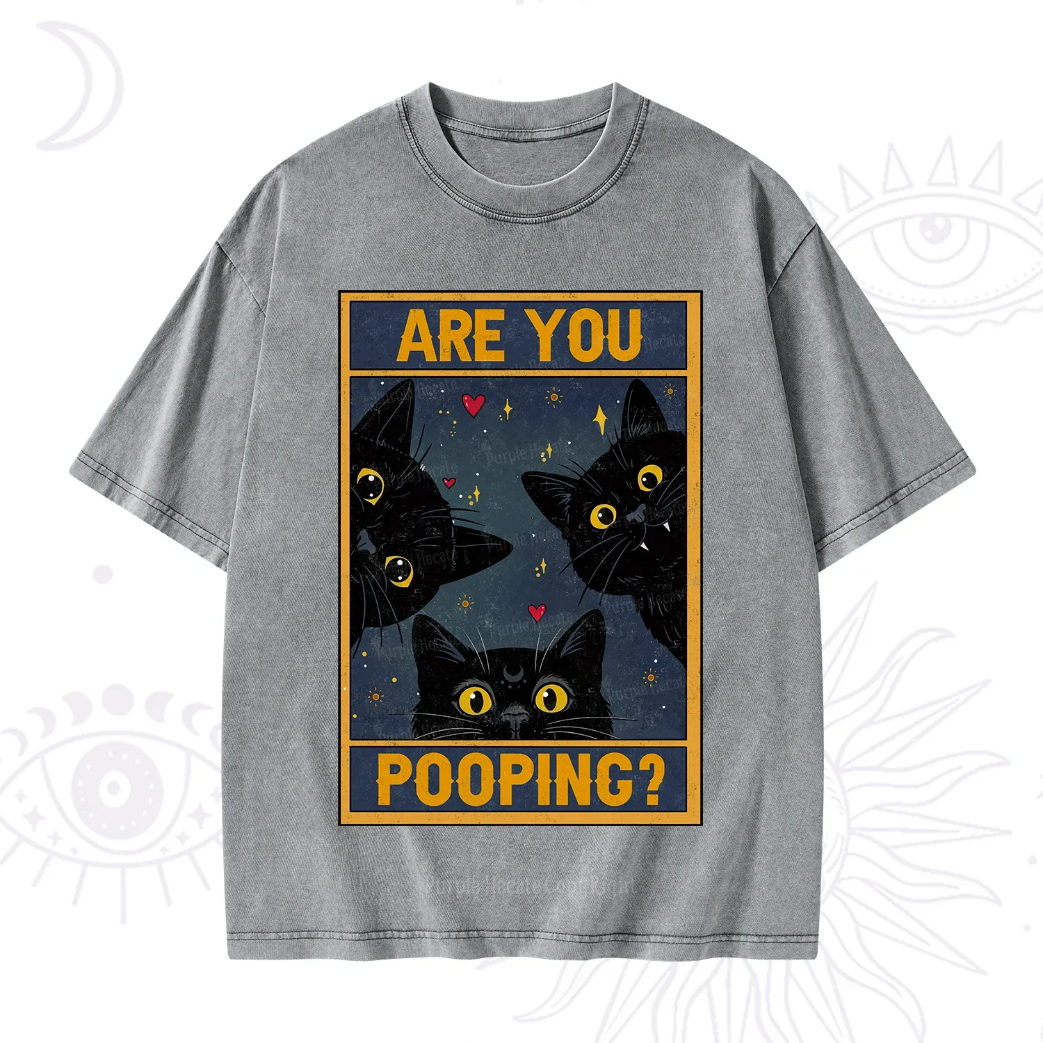 Purplehecate Funny Black Cat Are You Pooping Washed T-Shirt