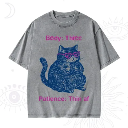Purplehecate Body Thicc Patience Thin Af Cat Washed T-Shirt