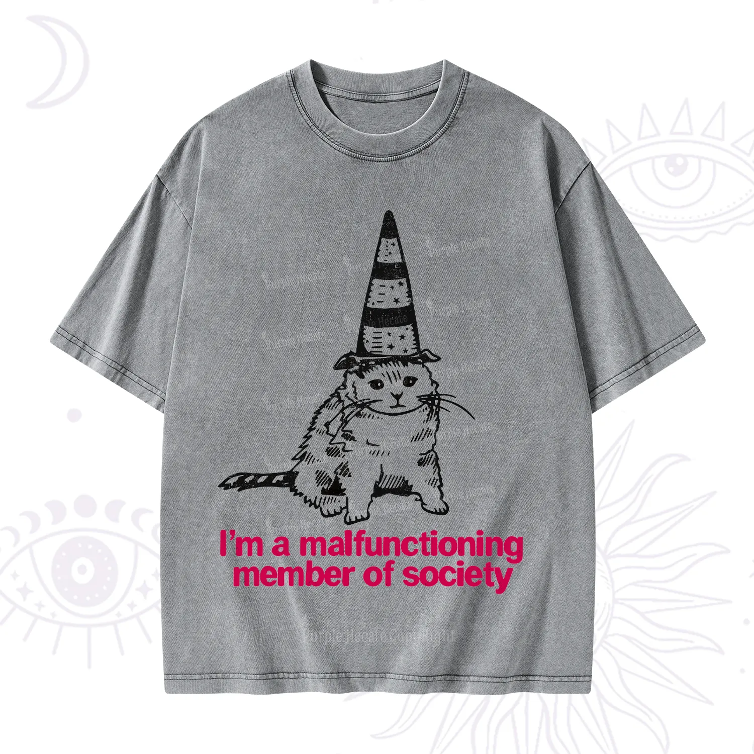 Purplehecate Social Anxiety Cat Washed T-Shirt