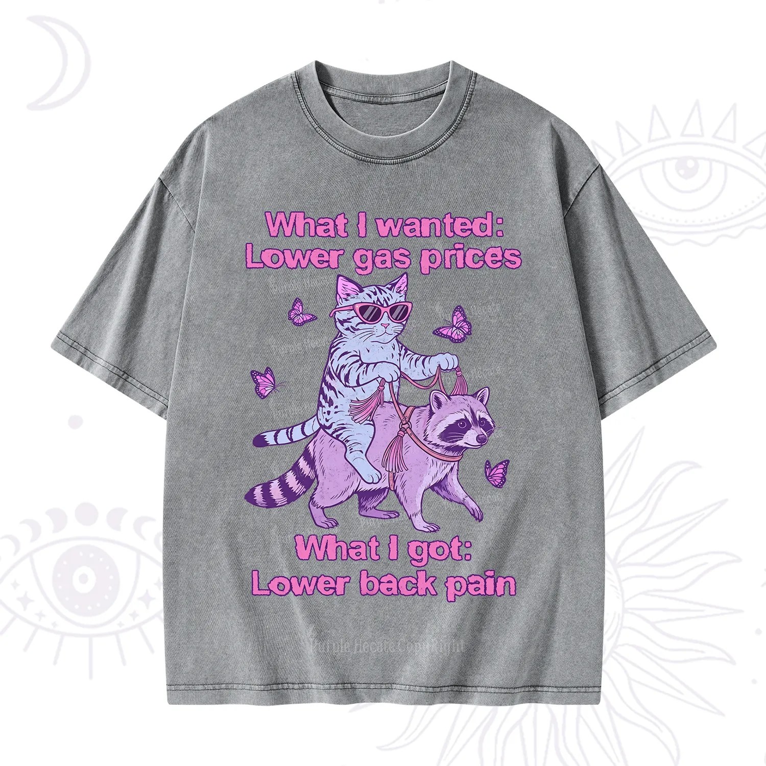 Purplehecate Lower Gas Prices Lower Back Pain Cat Washed T-Shirt