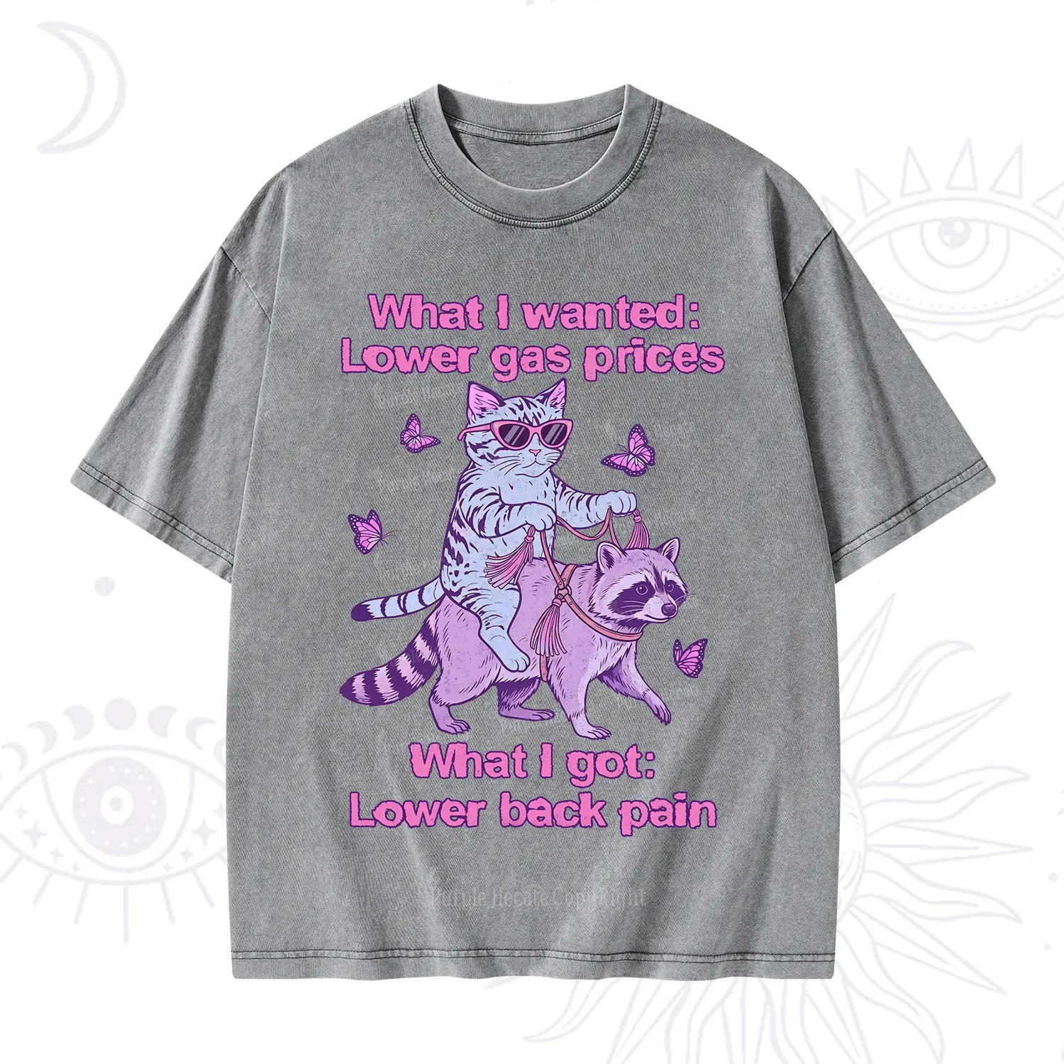 Purplehecate Lower Gas Prices Lower Back Pain Cat Washed T-Shirt