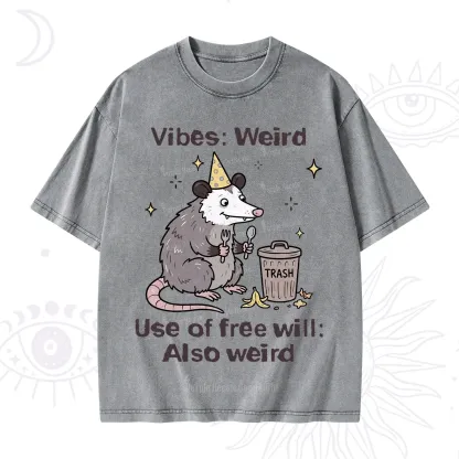 Purplehecate Weird Vibes Only Opossum Washed T-Shirt
