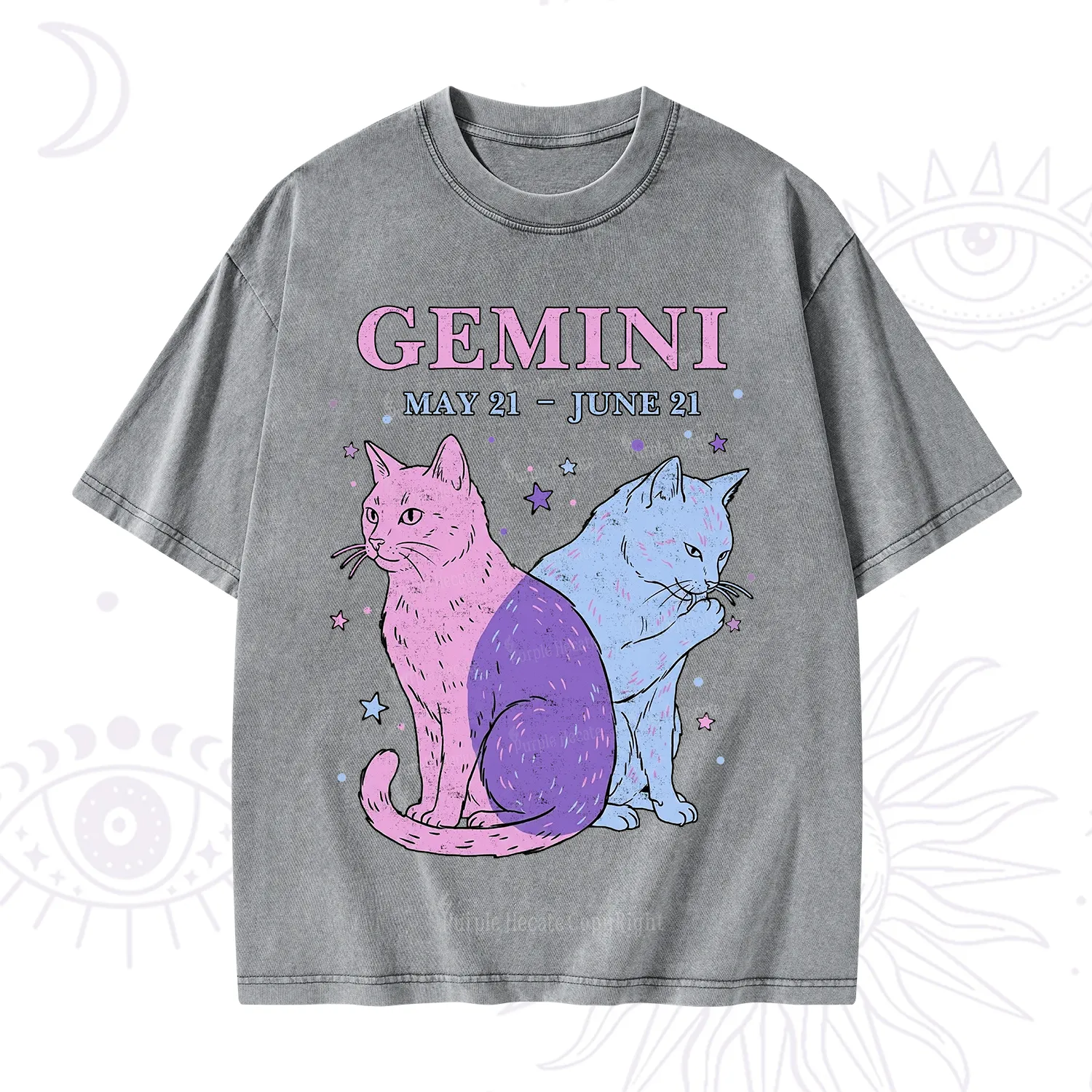 Purplehecate Gemini Zodiac Cats Washed T-Shirt