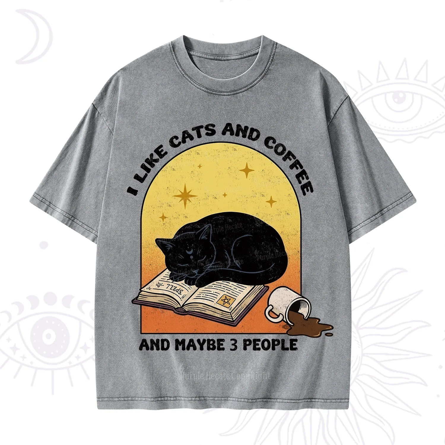 Purplehecate I Like Cats And Coffee Washed T-Shirt