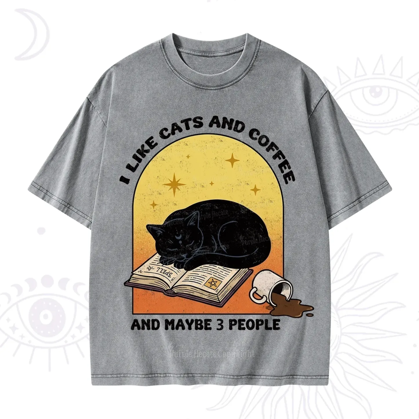 Purplehecate I Like Cats And Coffee Washed T-Shirt