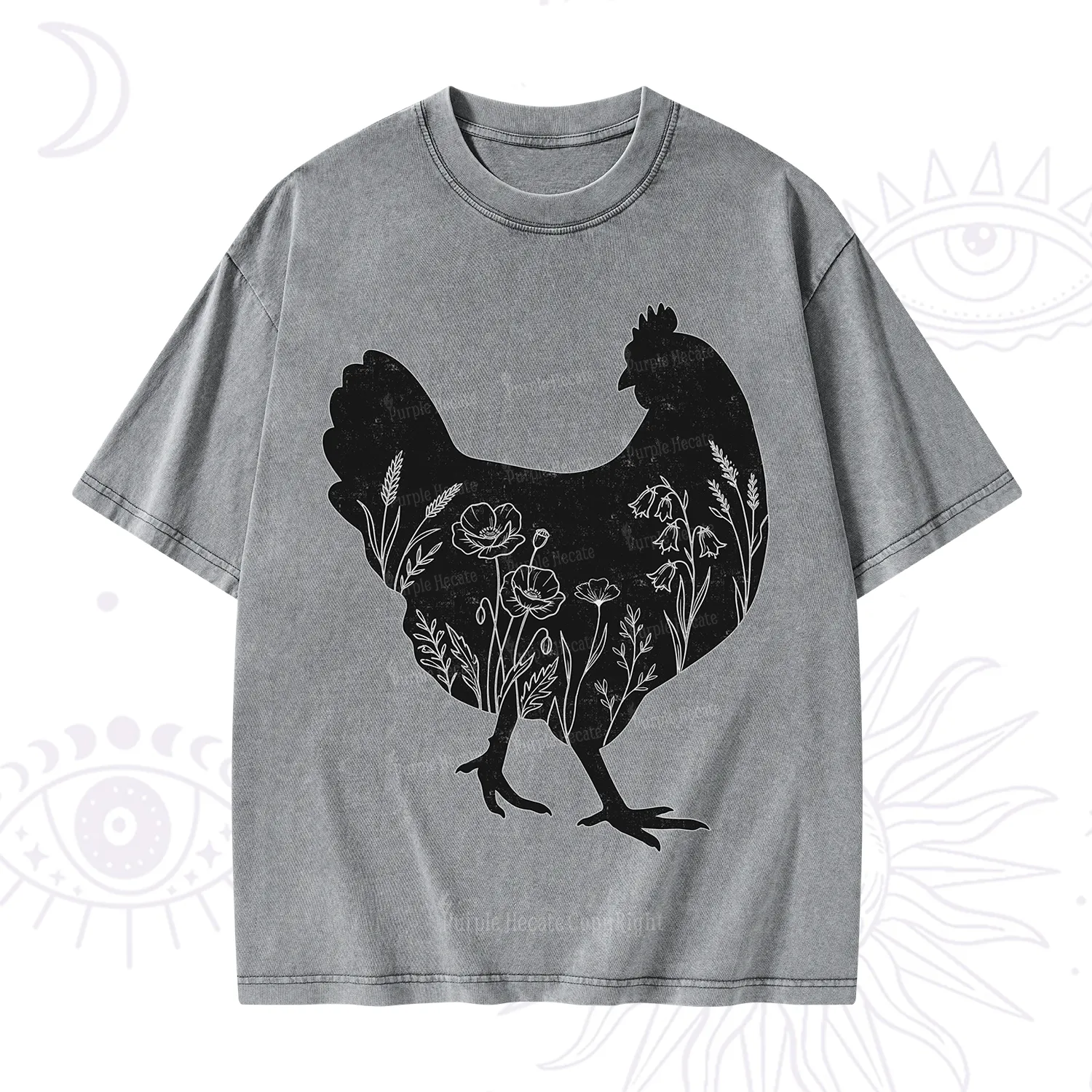 Purplehecate Floral Chicken Washed T-Shirt