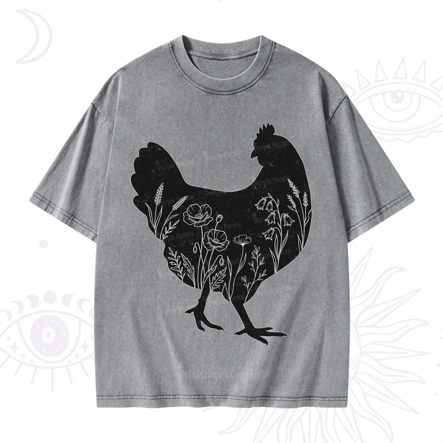 Purplehecate Floral Chicken Washed T-Shirt
