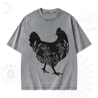 Purplehecate Floral Chicken Washed T-Shirt