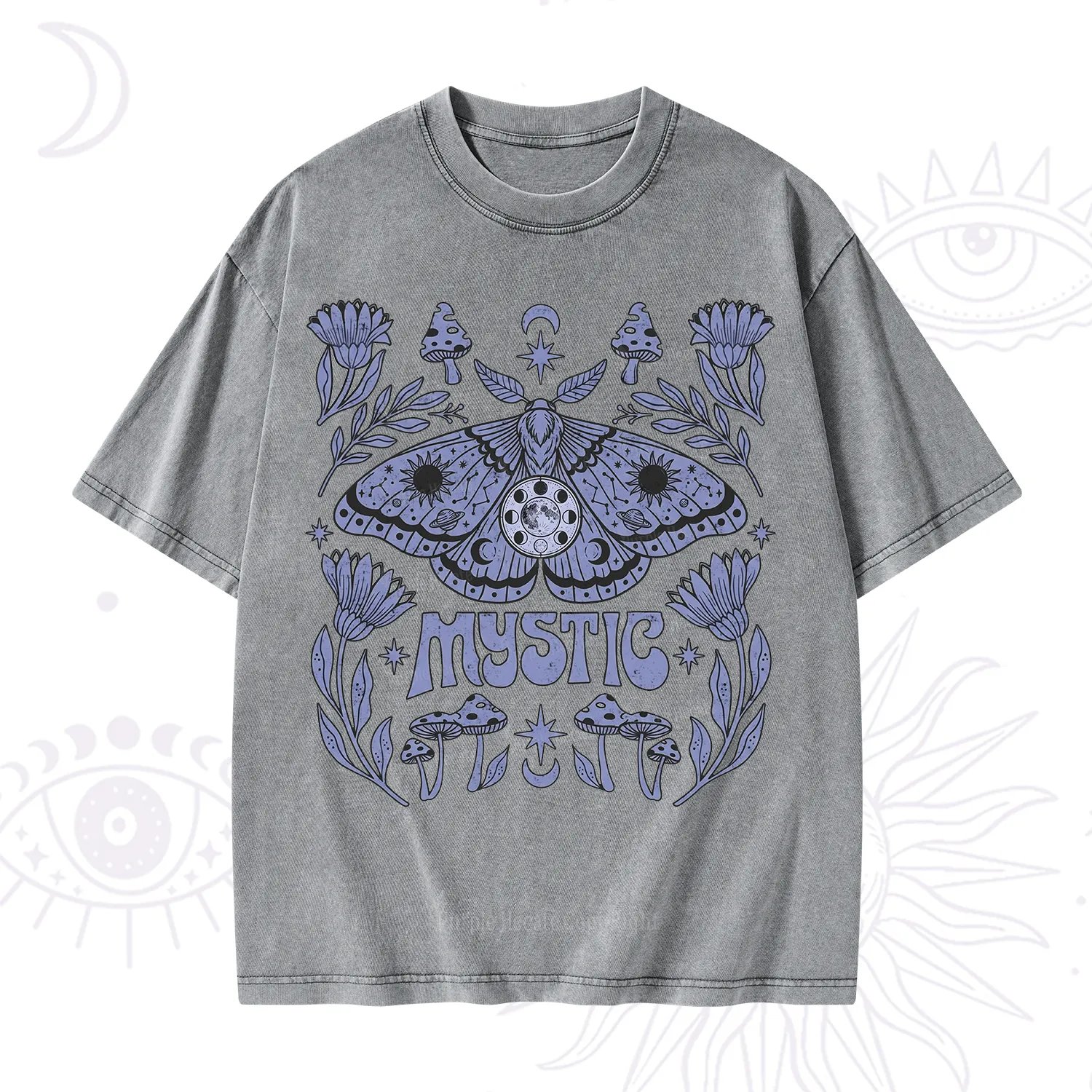 Purplehecate Celestial Moth Mushrooms Washed T-Shirt