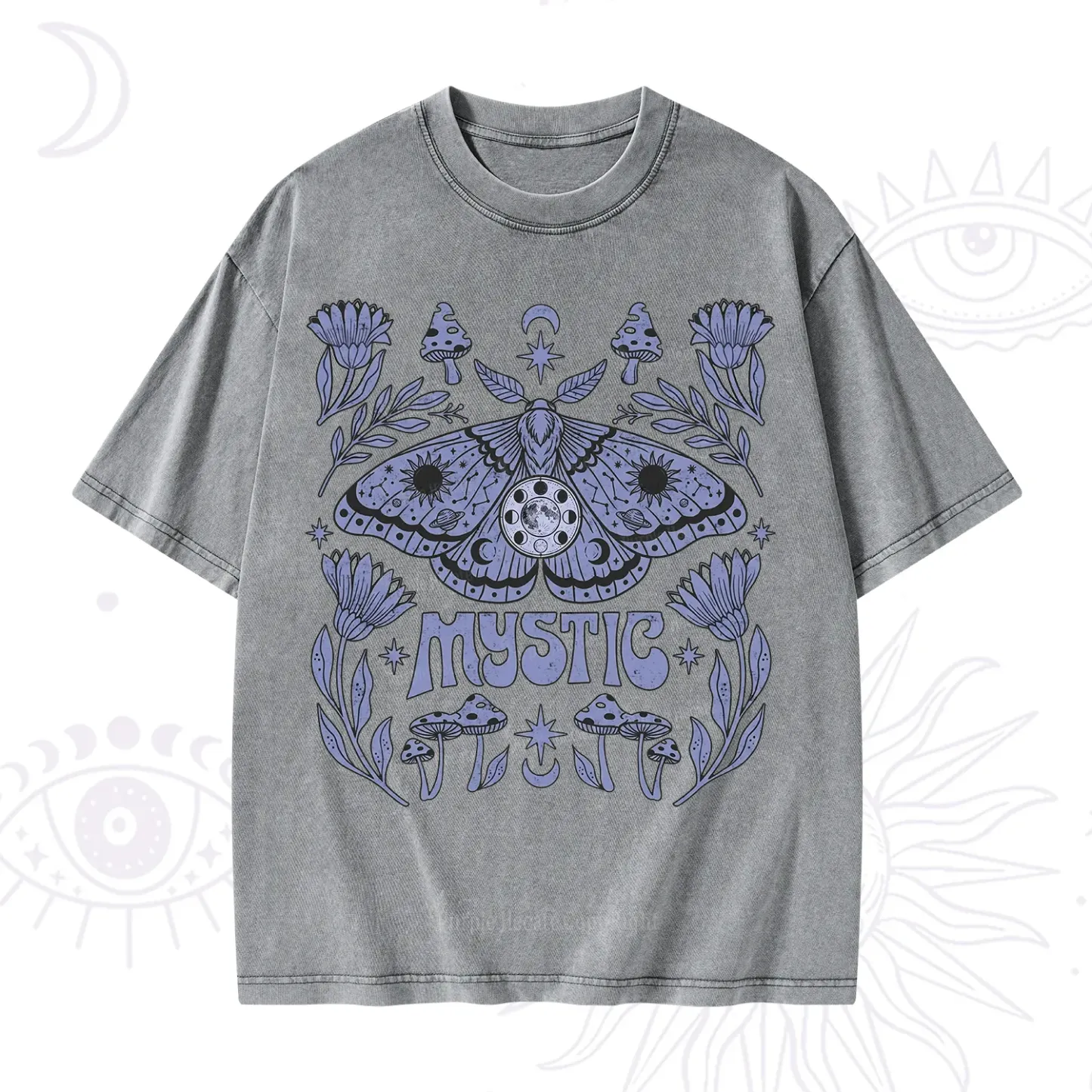 Purplehecate Celestial Moth Mushrooms Washed T-Shirt