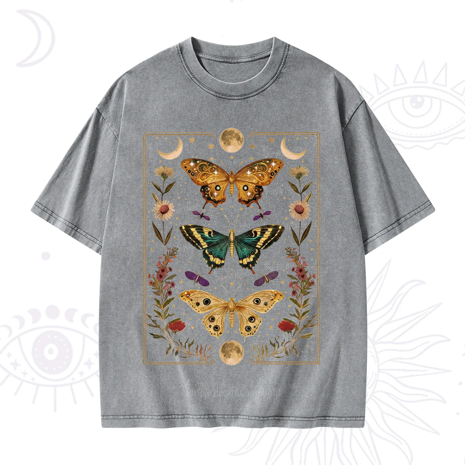 Purplehecate Sun and Moon Butterfly Washed T-Shirt