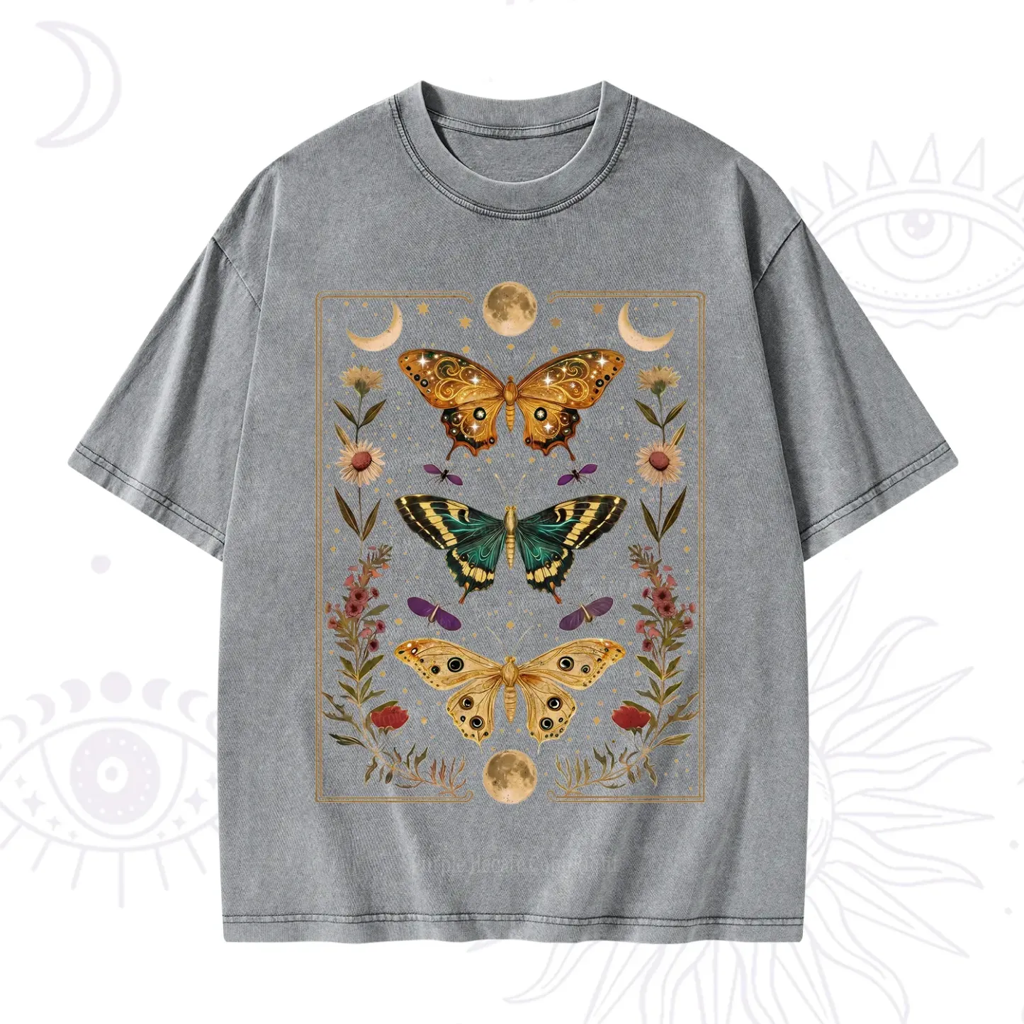 Purplehecate Sun and Moon Butterfly Washed T-Shirt