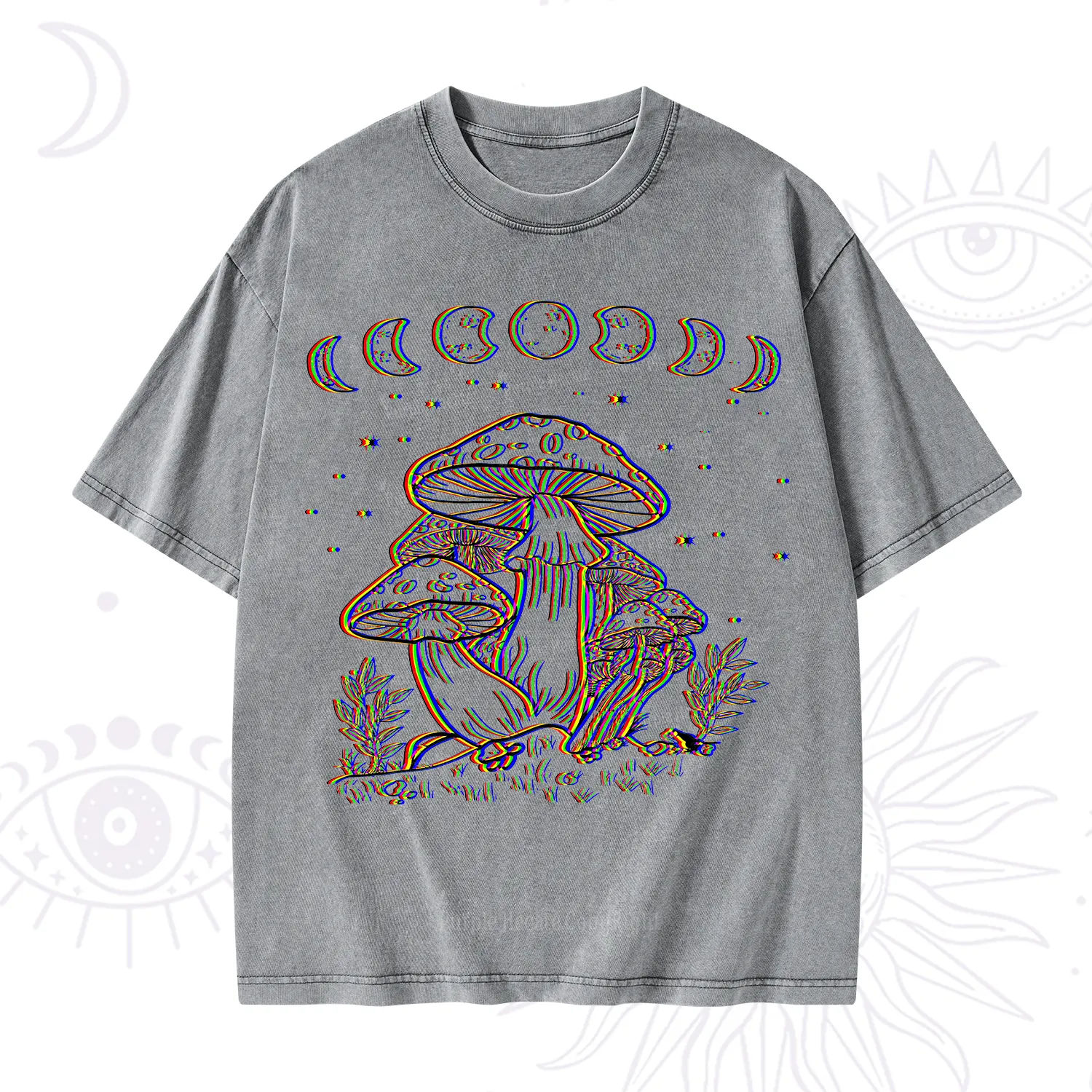Purplehecate Mushroom and Moon Washed T-Shirt