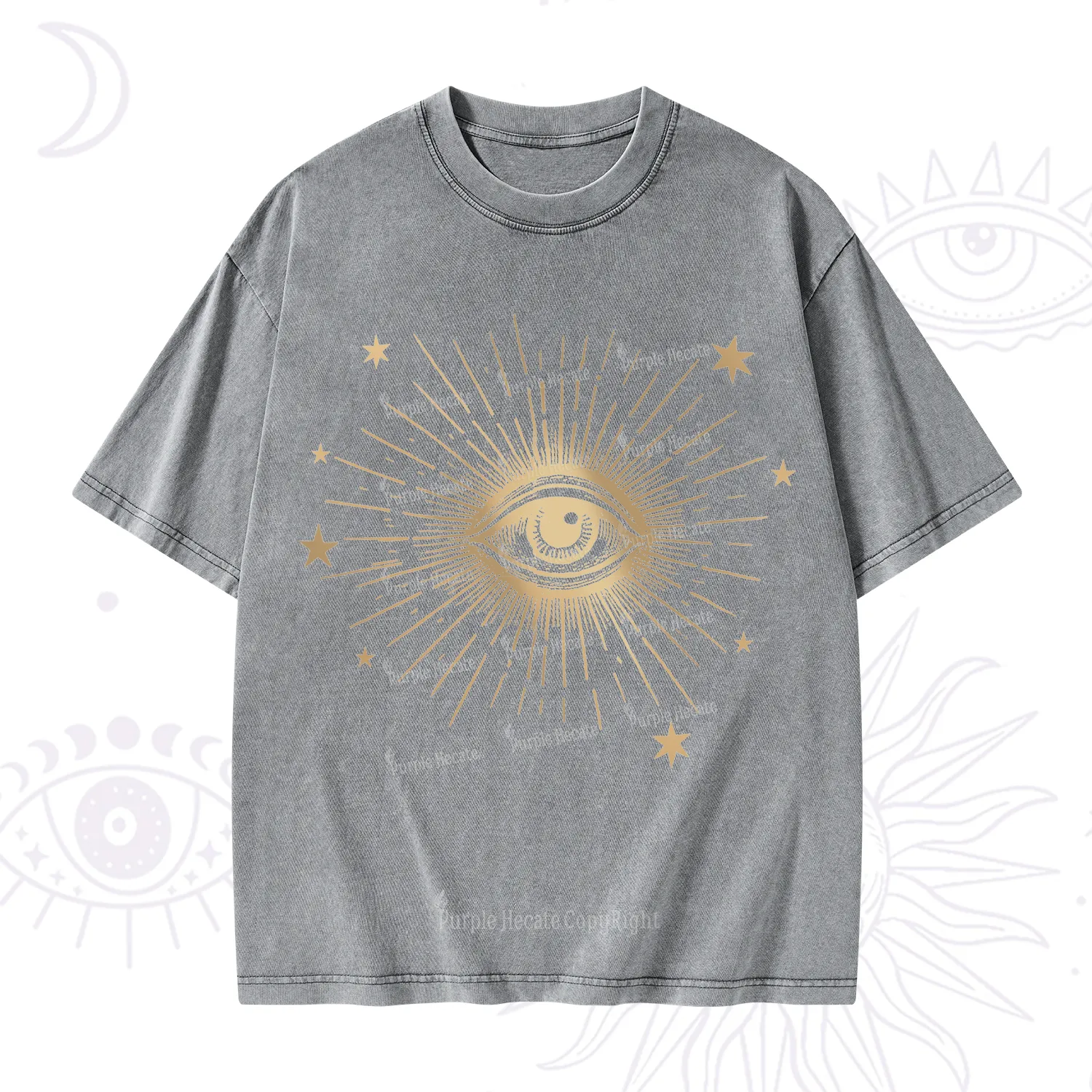 Purplehecate Celestial Eye with Stars Washed T-Shirt