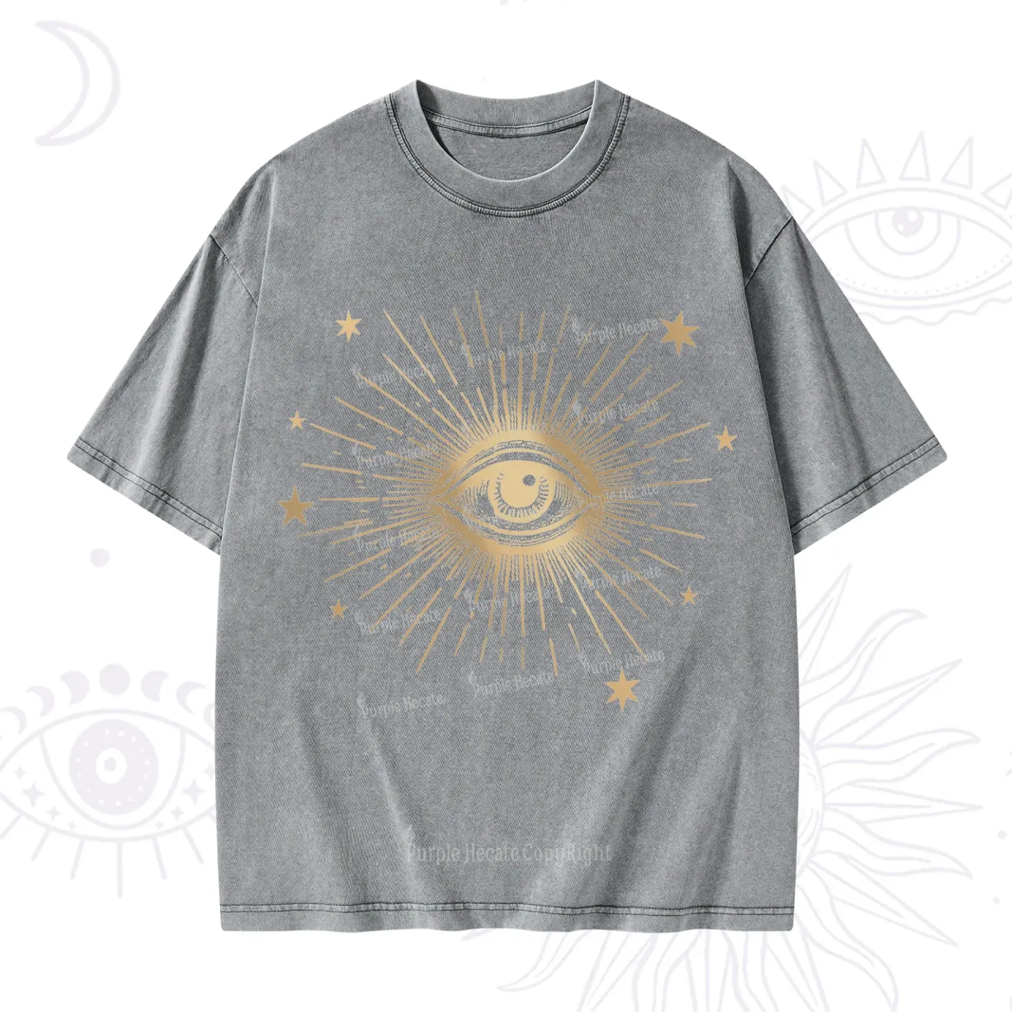 Purplehecate Celestial Eye with Stars Washed T-Shirt
