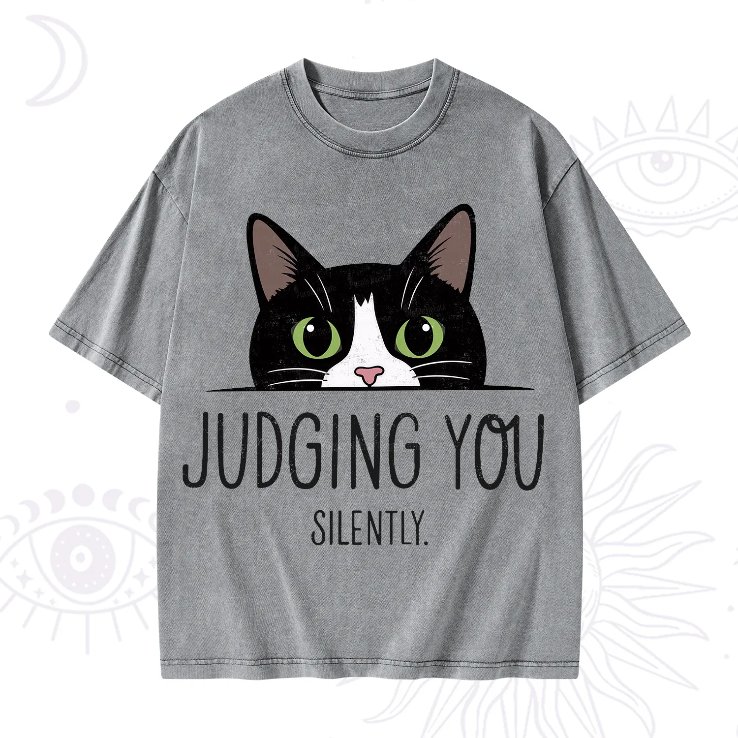 Purplehecate Cute Cat Judging You Silently Washed T-Shirt