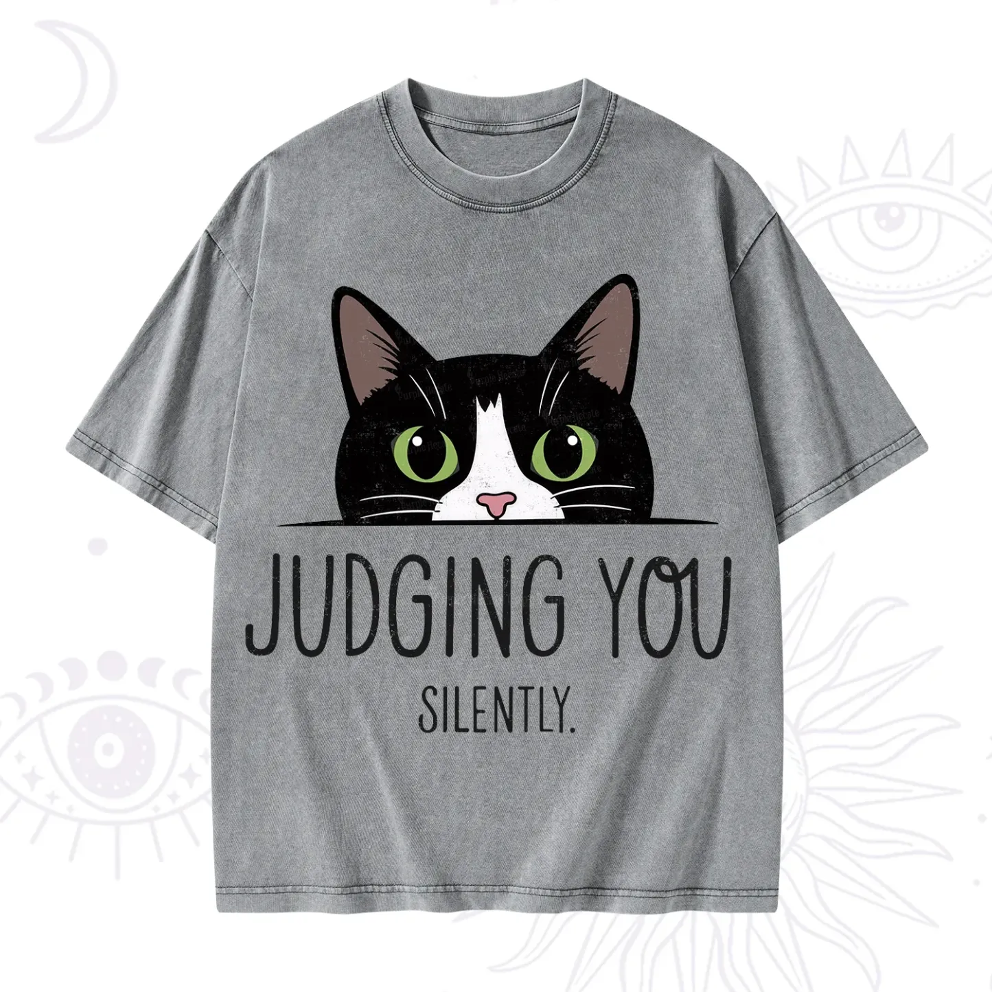Purplehecate Cute Cat Judging You Silently Washed T-Shirt