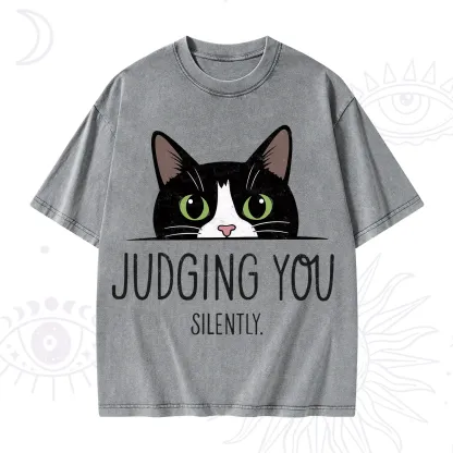 Purplehecate Cute Cat Judging You Silently Washed T-Shirt