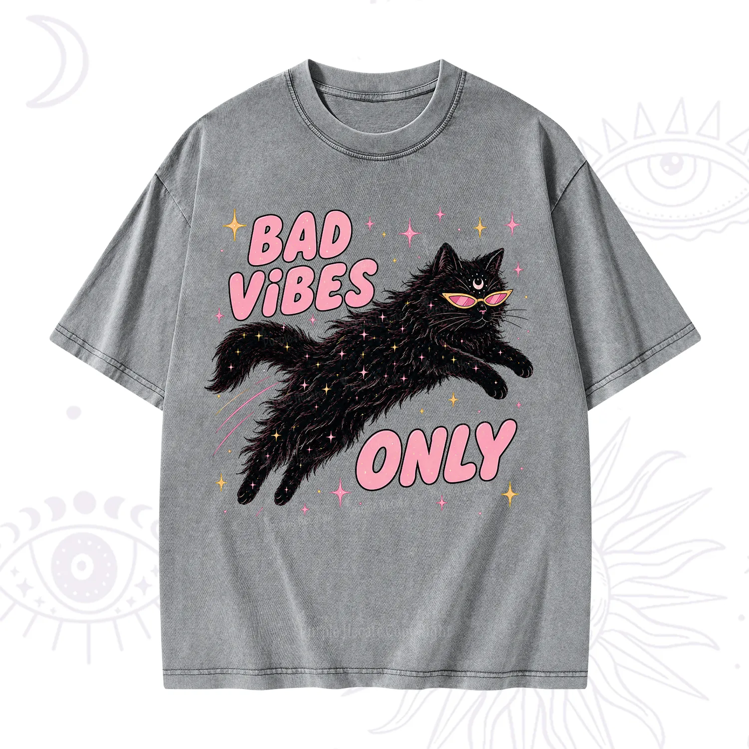 Purplehecate Black Cat Vibes Only Washed T-Shirt