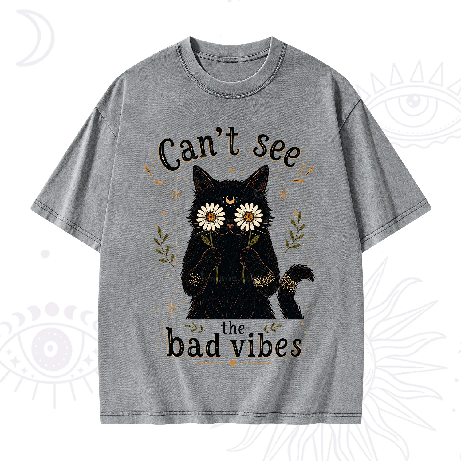 Purplehecate Can't See the Bad Vibes Black Cat Washed T-Shirt