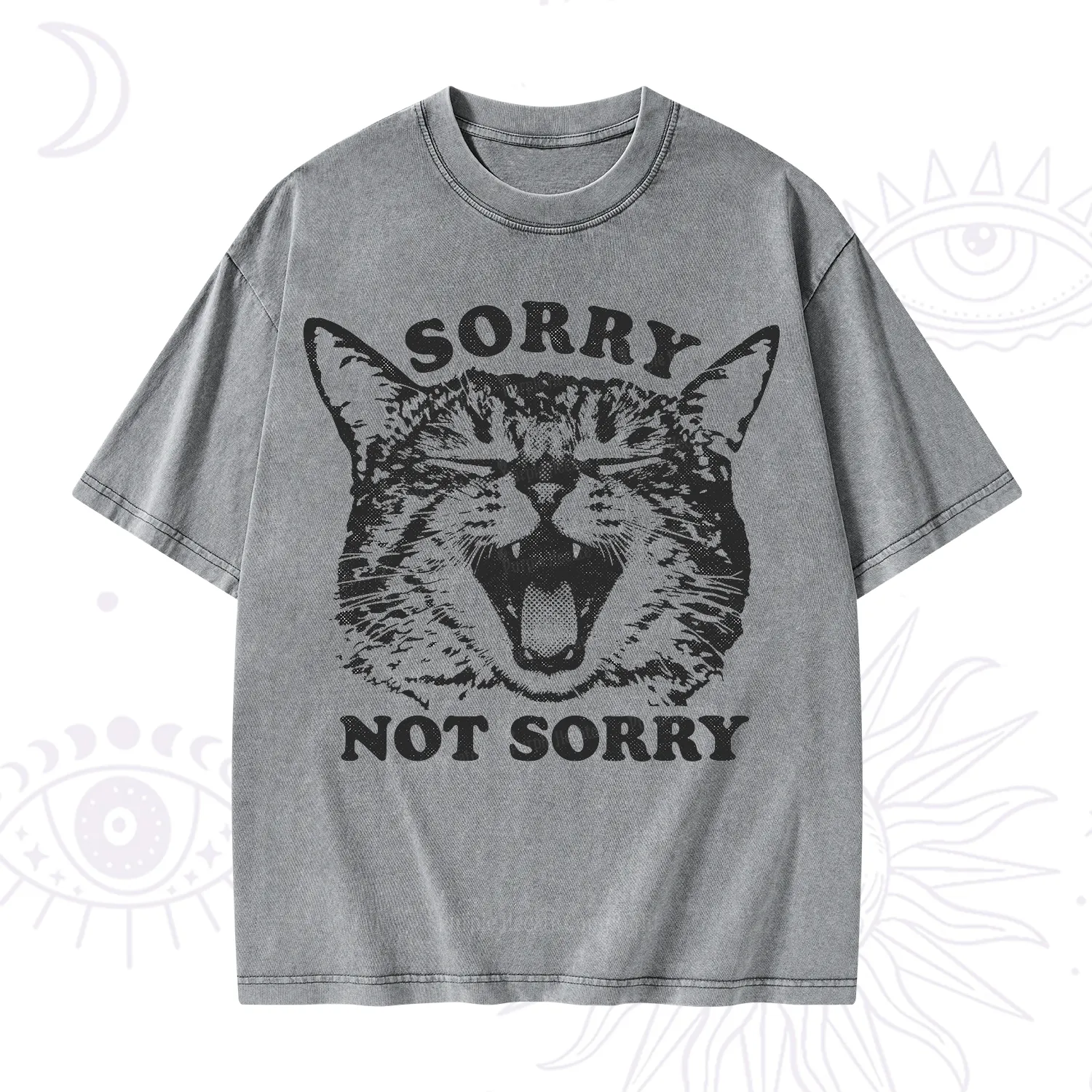 Purplehecate Sorry Not Sorry Funny Cat Washed T-Shirt