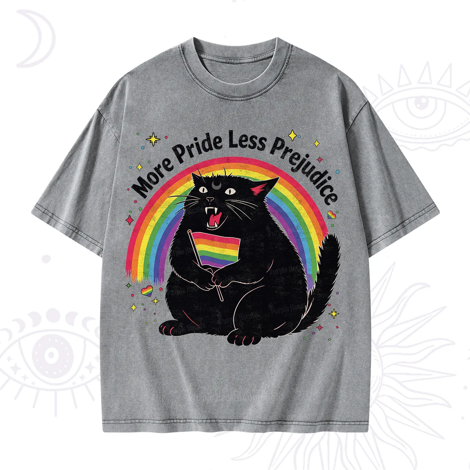Purplehecate More Pride Less Prejudice Cat Washed T-Shirt