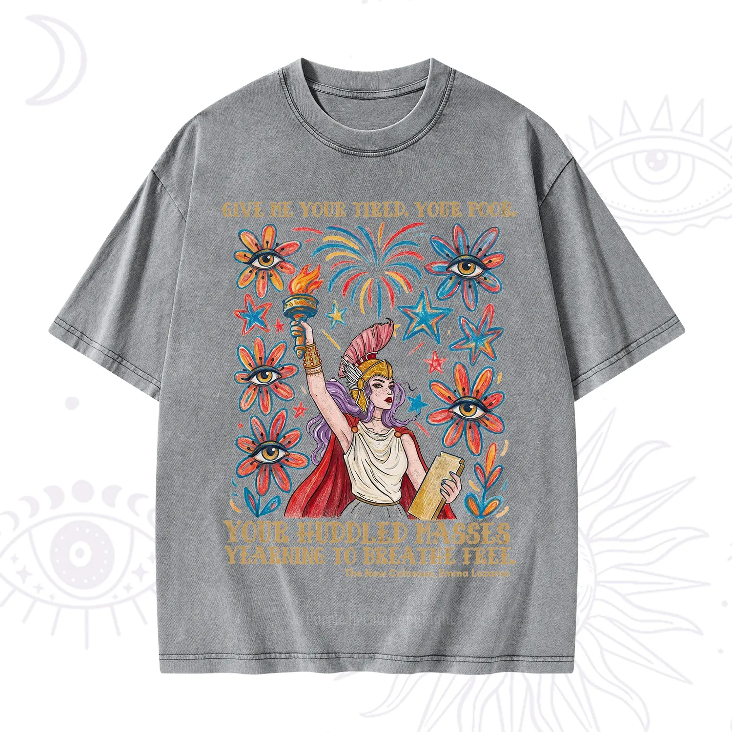 Purplehecate Give Me Your Tired Your Poor Statue of Liberty Washed T-Shirt