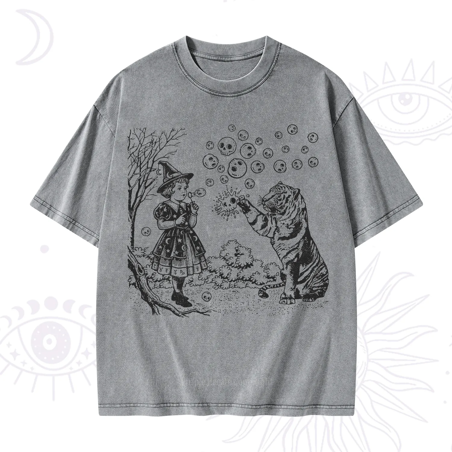 Purplehecate Girl and Tiger Washed T-Shirt
