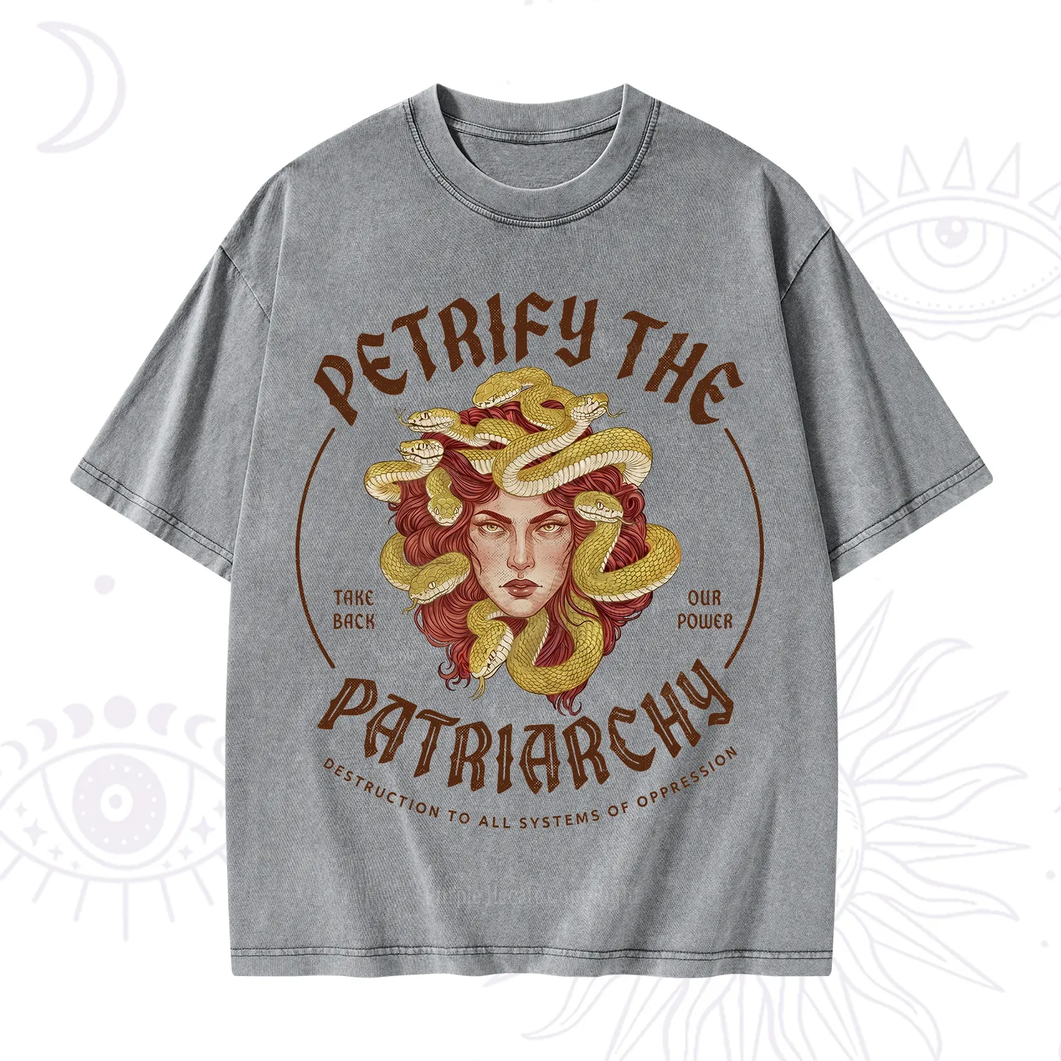 Purplehecate Petrify Patriarchy Medusa Washed T-Shirt
