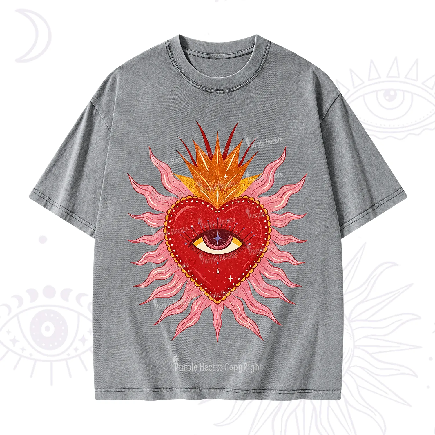 Purplehecate Sacred Flame Heart Washed T-Shirt