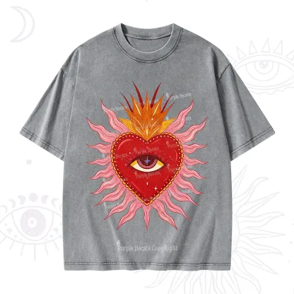 Purplehecate Sacred Flame Heart Washed T-Shirt