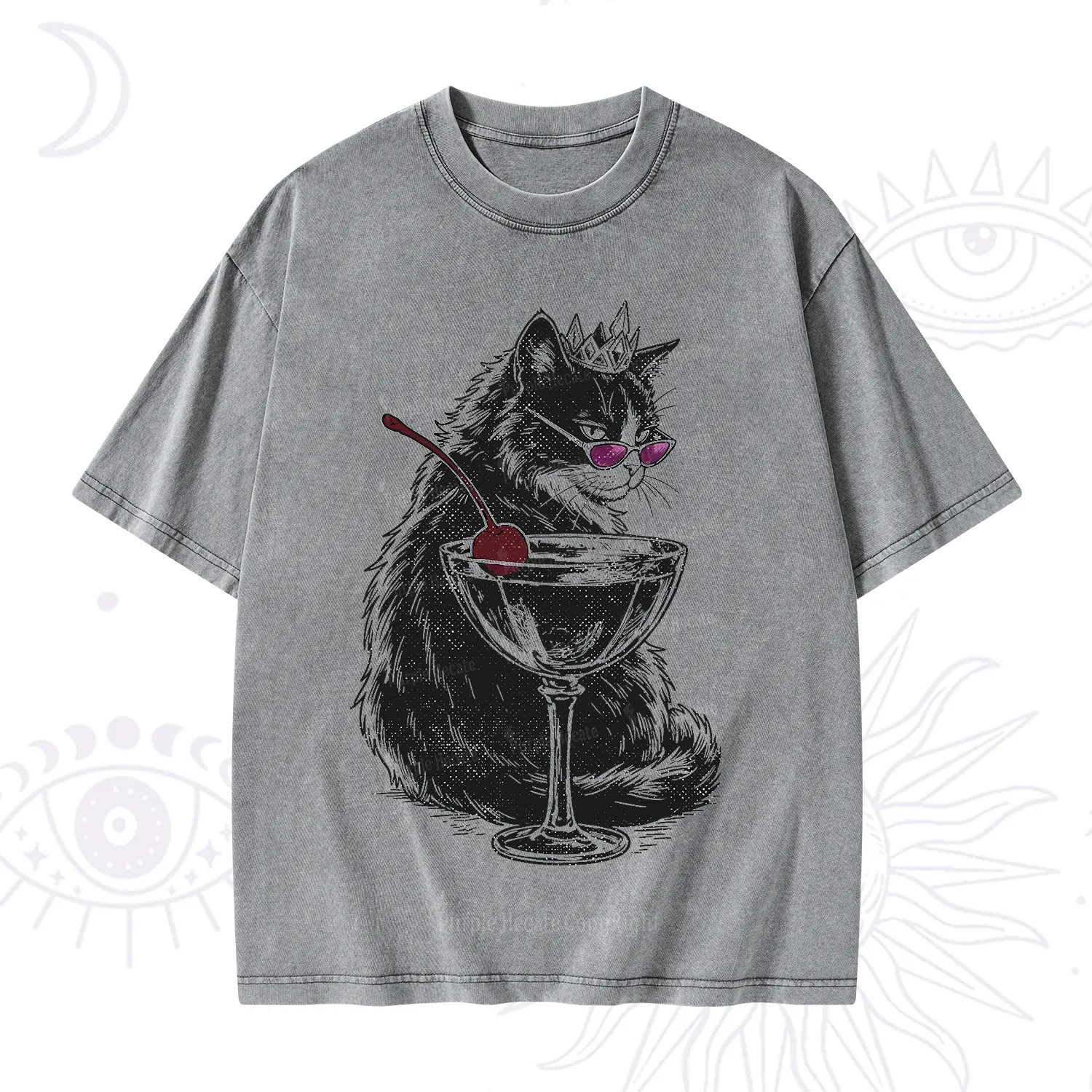 Purplehecate Martini Queen Cat Washed T-Shirt