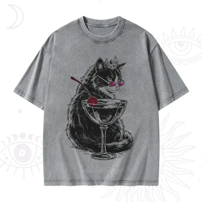 Purplehecate Martini Queen Cat Washed T-Shirt
