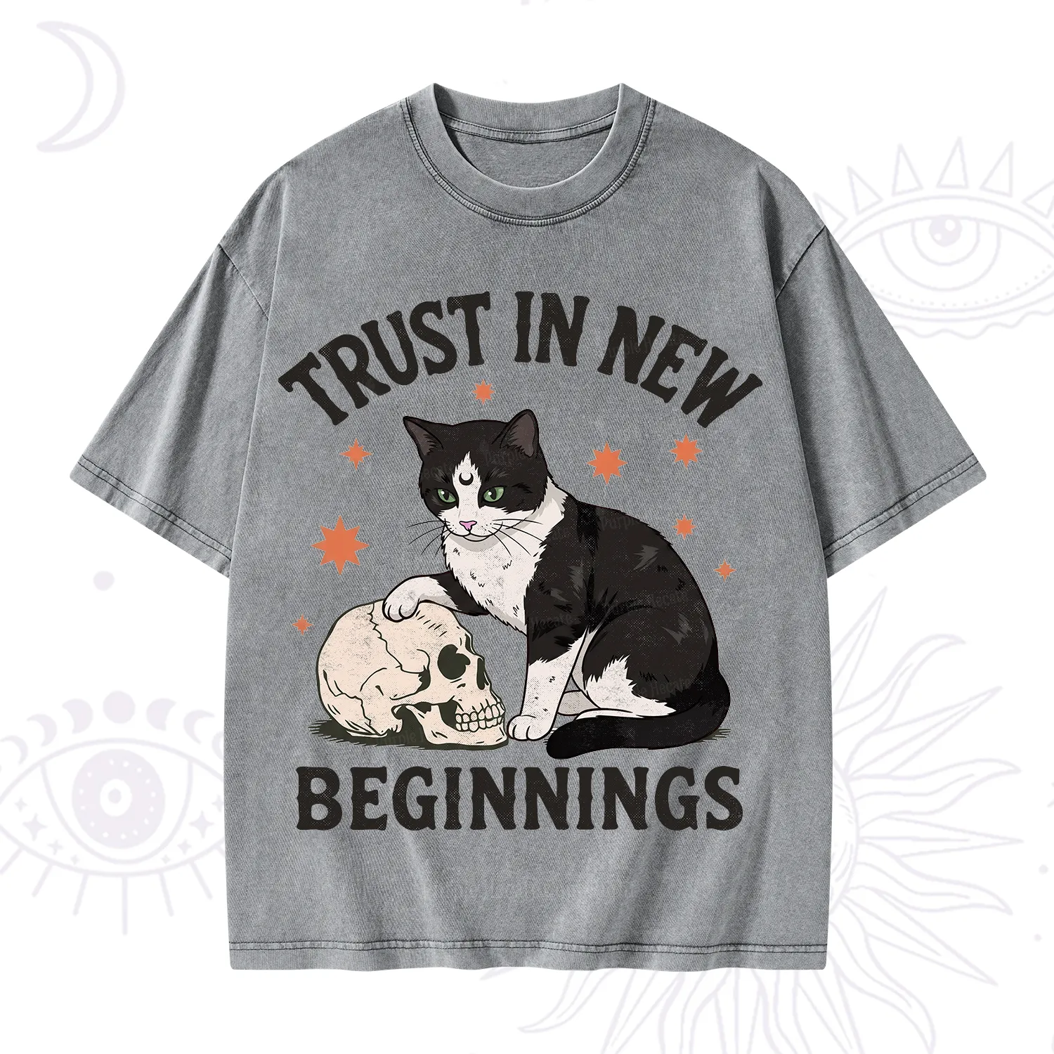 Purplehecate Trust In New Beginnings Cat Washed T-Shirt