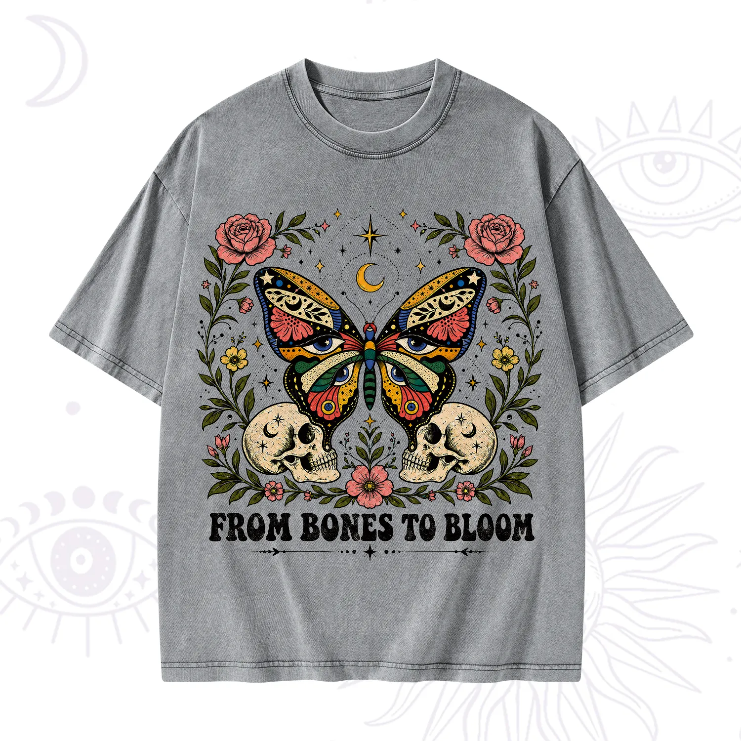 Purplehecate From Bones to Bloom Butterfly Washed T-Shirt