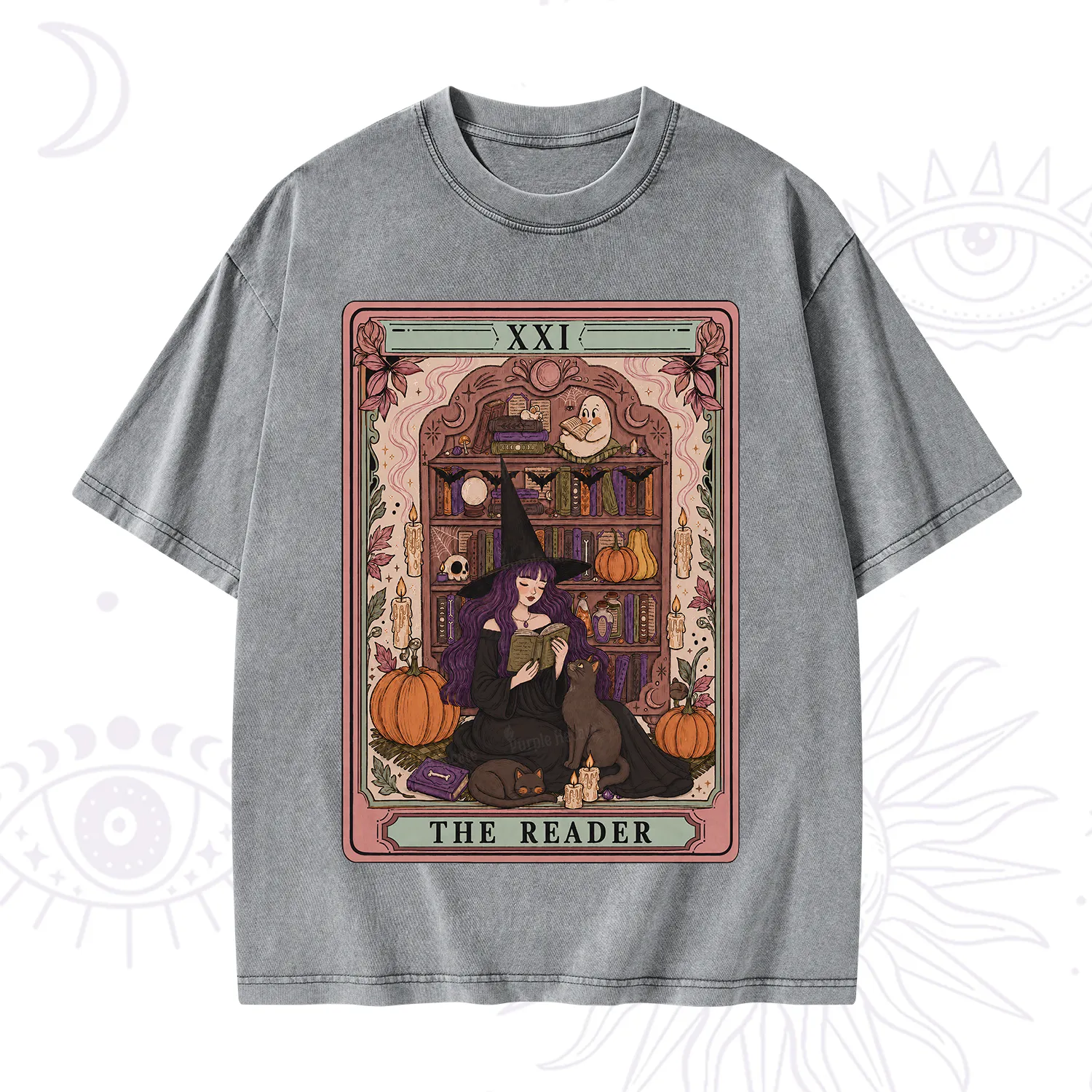 Purplehecate The Reader Tarot Bookish Witch Washed T-Shirt
