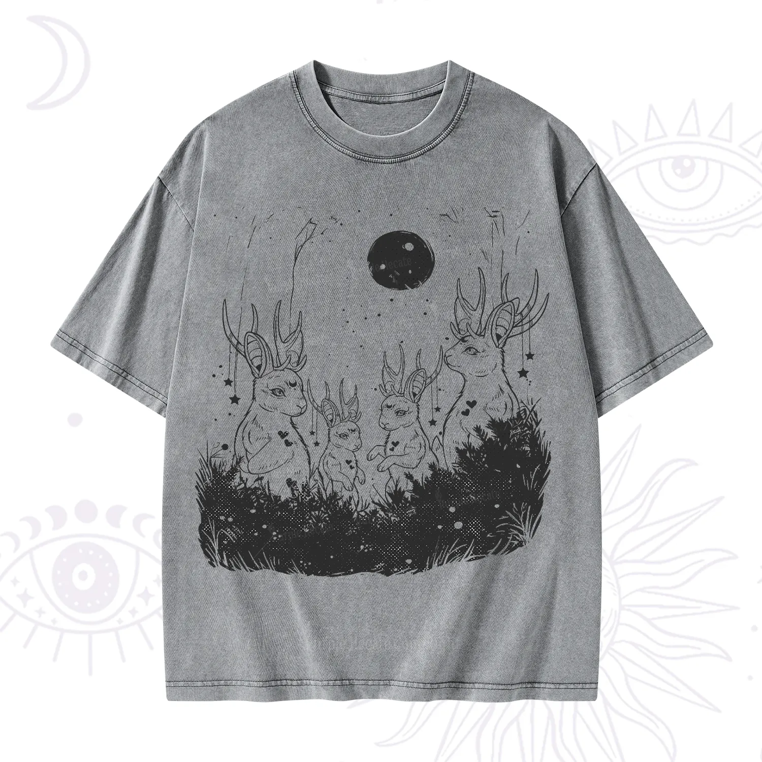 Purplehecate Moonlit Antler Bunny Washed T-Shirt