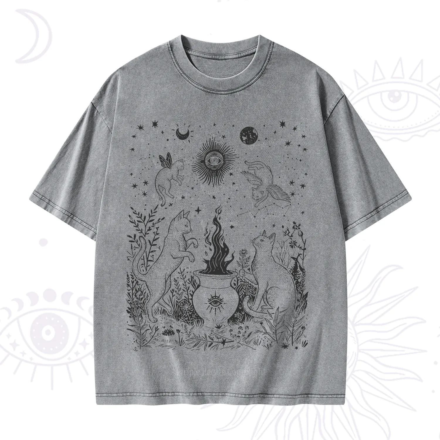 Purplehecate Midnight Meowgic Moon Ritual Washed T-Shirt