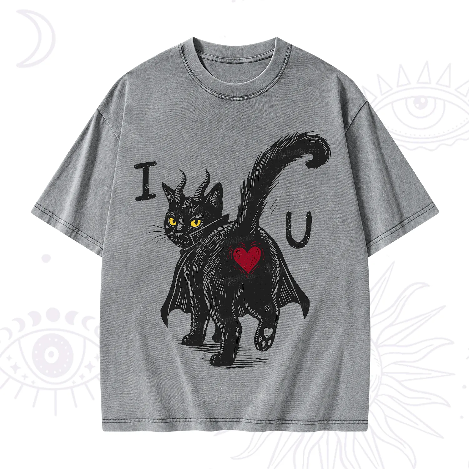 Purplehecate Bad Bad Evil Cat Washed T-Shirt