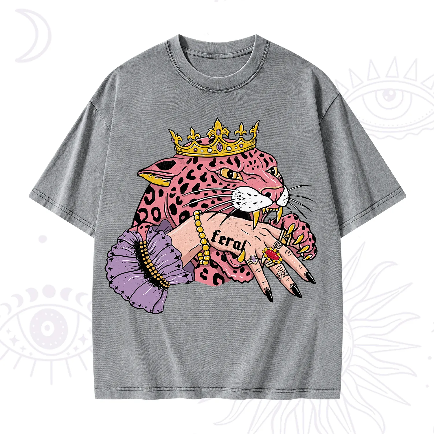 Purplehecate Feral Queen Pink Leopard Washed T-Shirt
