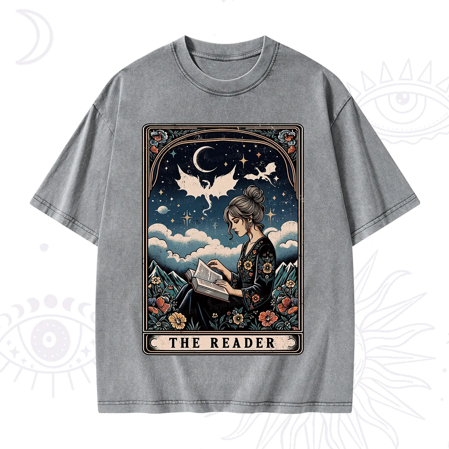 Purplehecate The Reader Tarot Mystic Night Washed T-Shirt