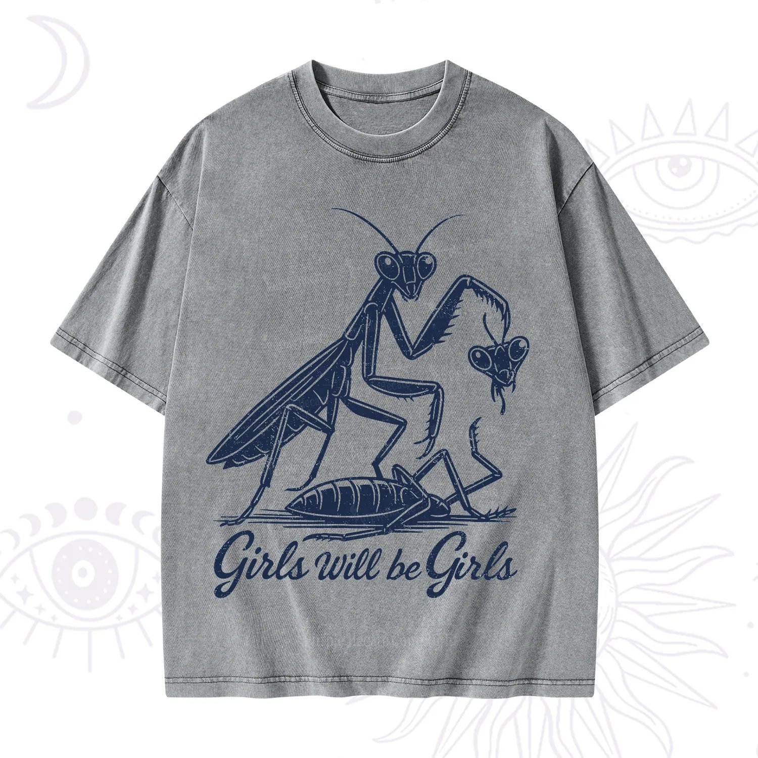 Purplehecate Girls Will Be Girls Praying Mantis Washed T-Shirt