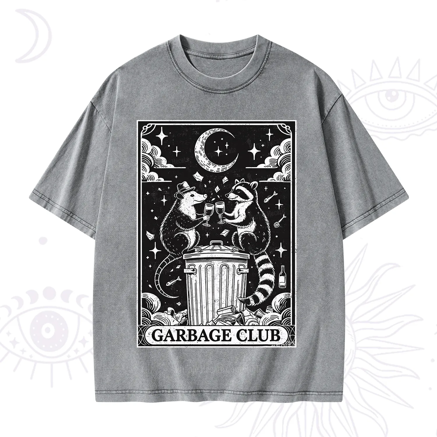 Purplehecate The Garbage Club Tarot Raccoon Party Washed T-Shirt