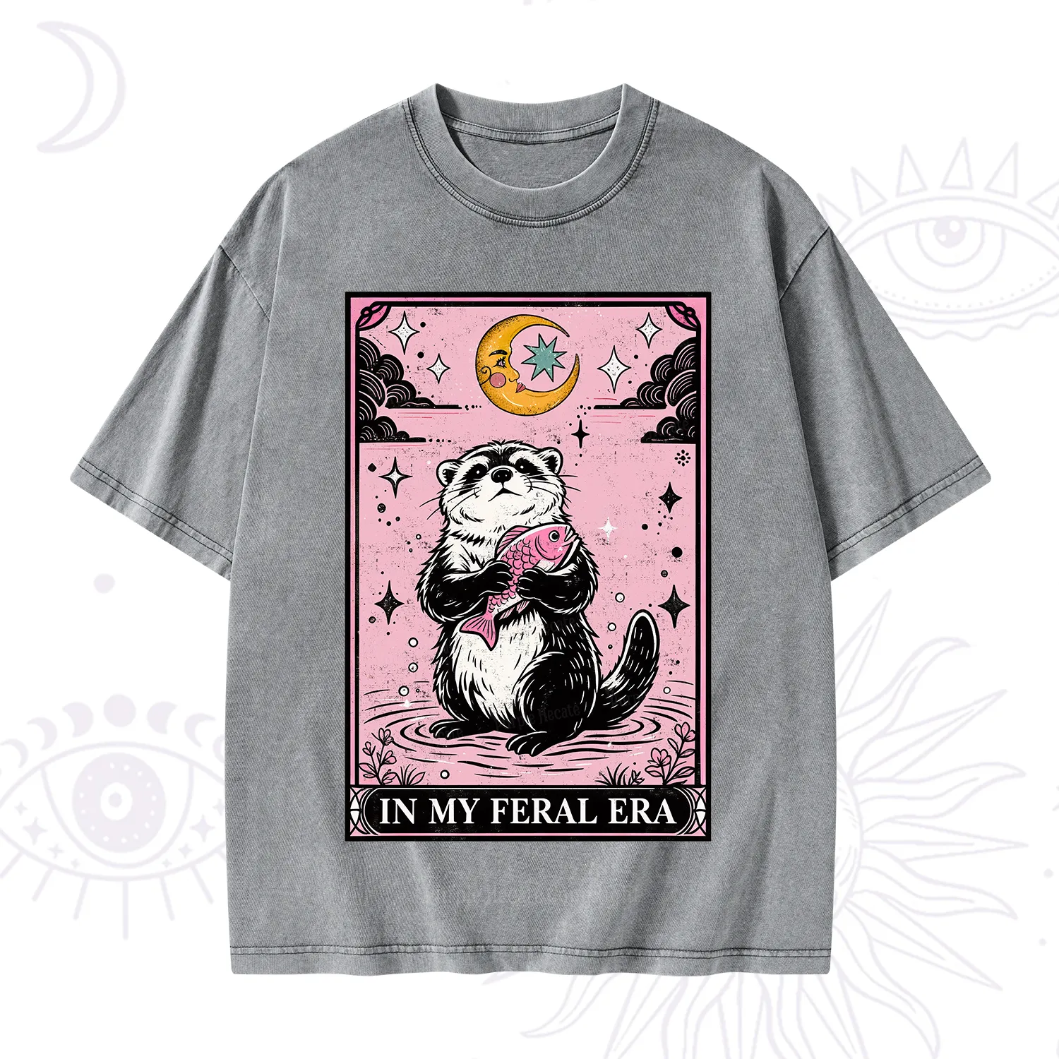 Purplehecate The In My Feral Era Tarot Otter Washed T-Shirt