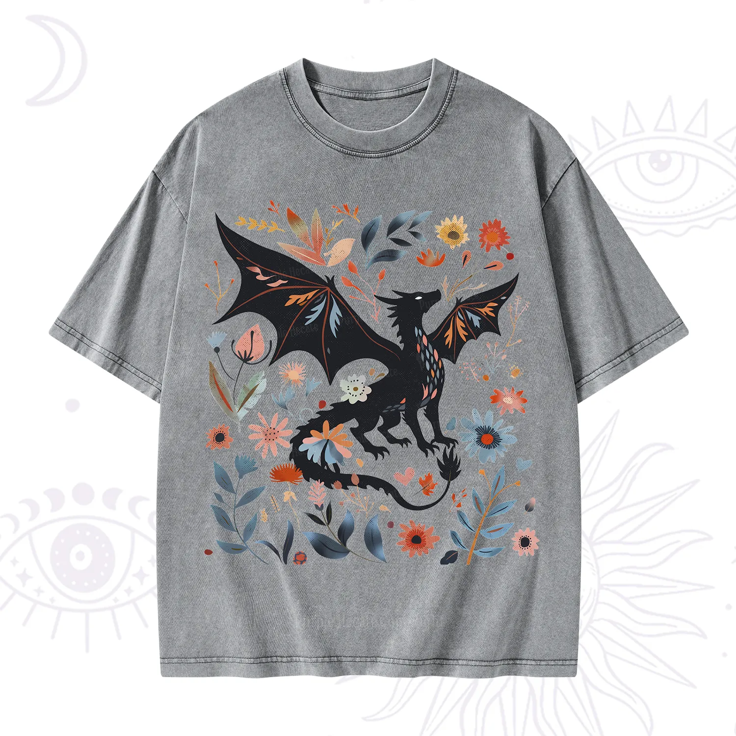 Purplehecate Vintage Fantasy Wyvern Bookish Washed T-Shirt