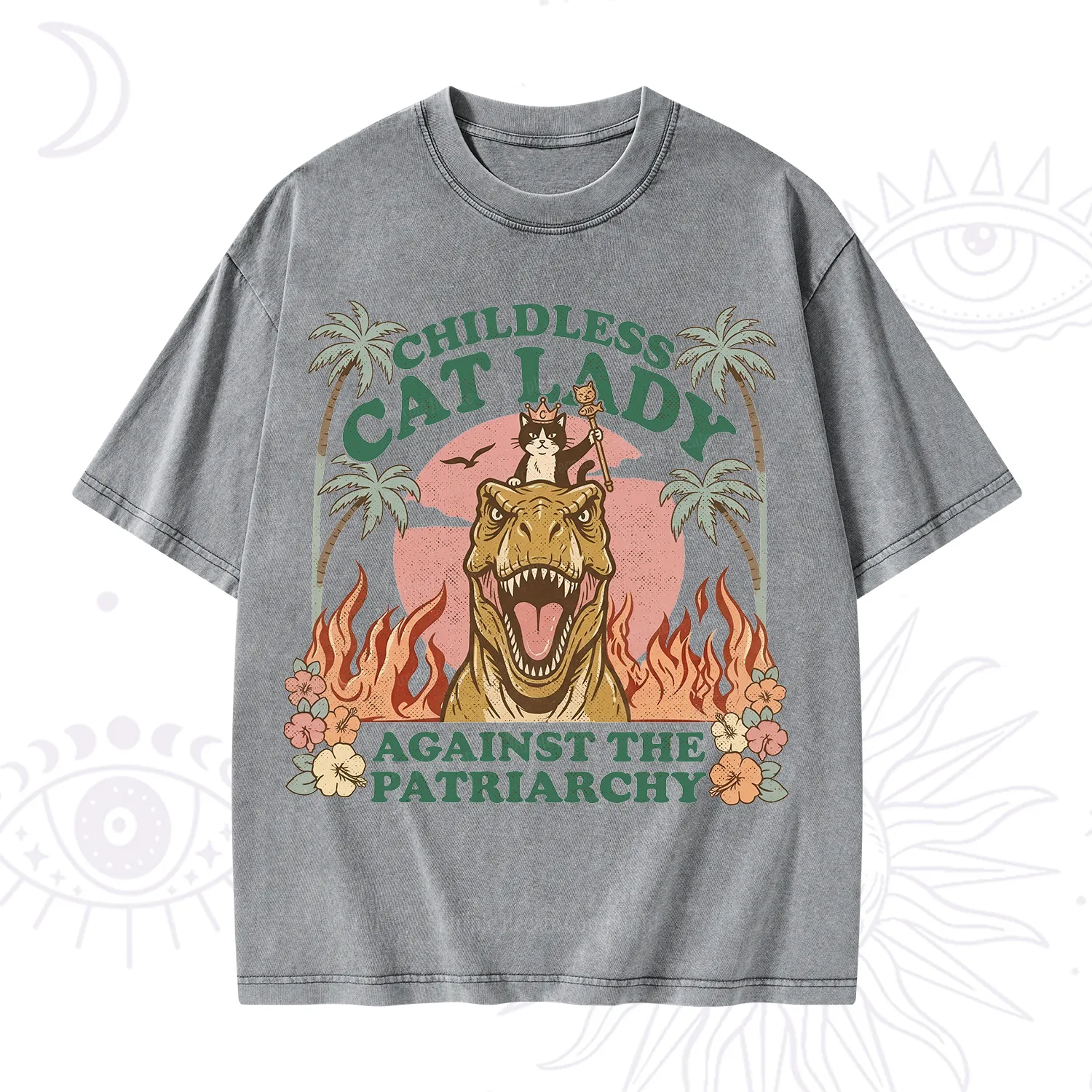 Purplehecate Childless Cat Lady Burn the Patriarchy Washed T-Shirt