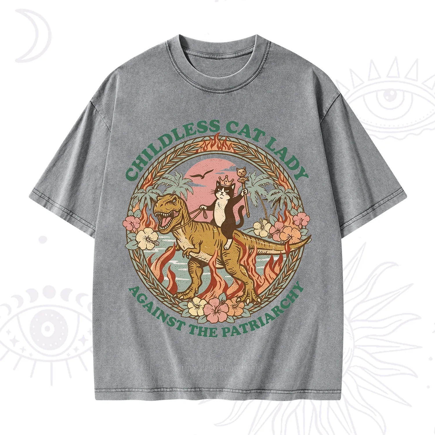 Purplehecate Childless Cat Lady Burn the Patriarchy Washed T-Shirt