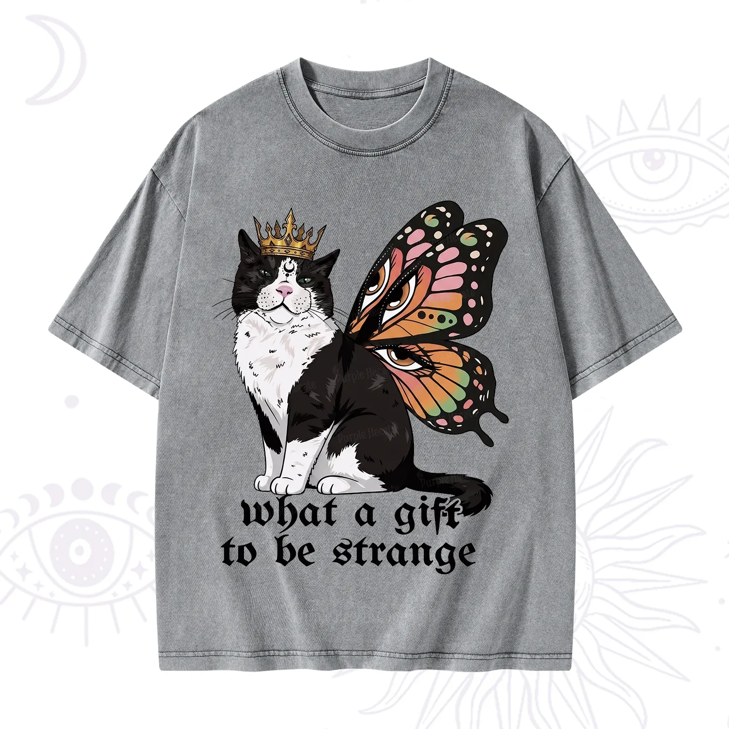 Purplehecate What a Gift to Be Strange Cat Washed T-Shirt